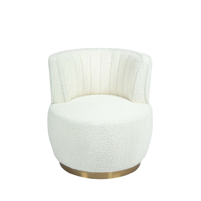 Alphonsine Upholstered Swivel Barrel Chair, White Teddy