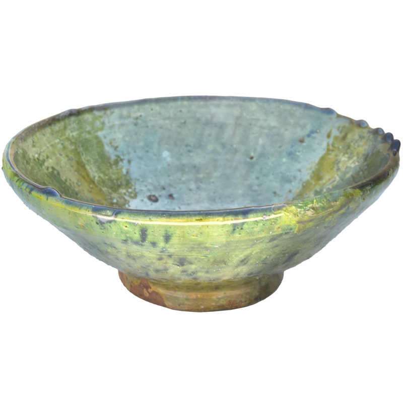 Bol marocain antique en céramique fabriqué à la main avec des teintes vertes