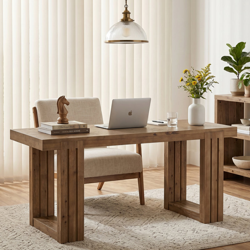 Bureau d'ordinateur 62 "en bois massif avec double caisson, bureau de direction pour bureau à la maison