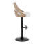 Tabouret de bar réglable en métal, bois lavé et tissu crème avec repose-pieds arrondi en T - ensemble de 2