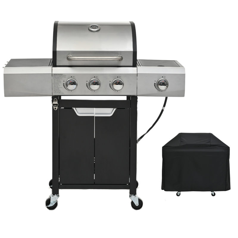 Barbecue au propane en acier inoxydable avec brûleur latéral et couvercle pour barbecue extérieur au propane