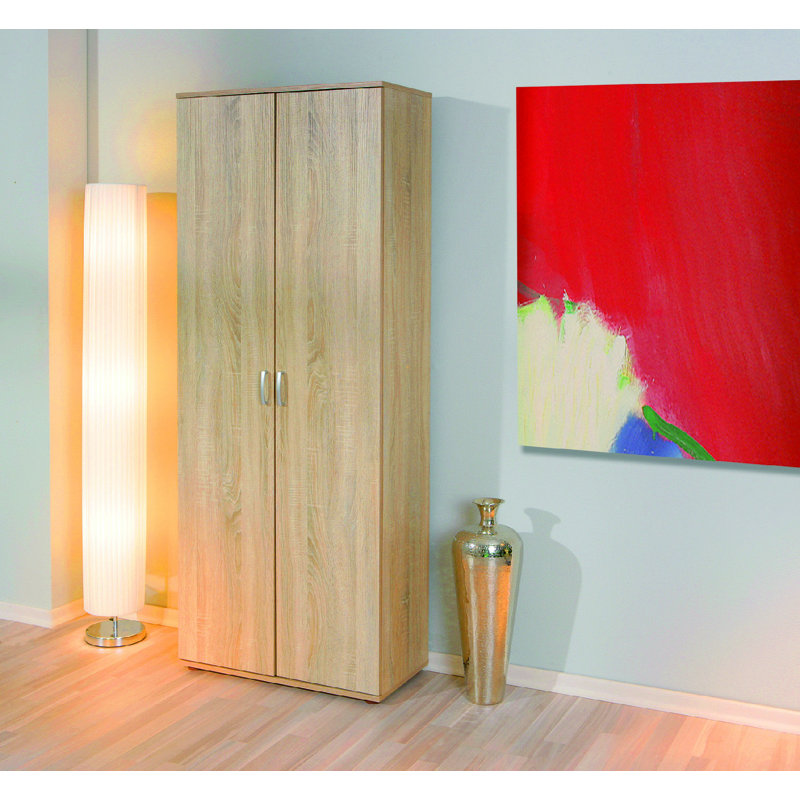 Caslyn 2-Door Wardrobe With Laminate Shelves, Oak