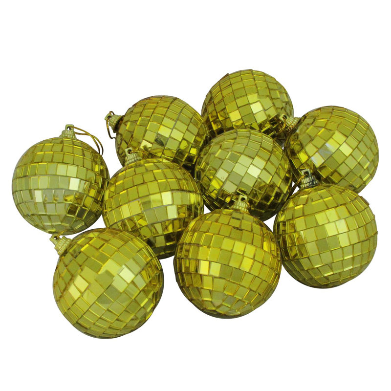 Ornements de Noël boule de disco en verre à miroir 1,5 po (40 mm), H 2,5 po x l 2,5 po x P 2,5 po, Or