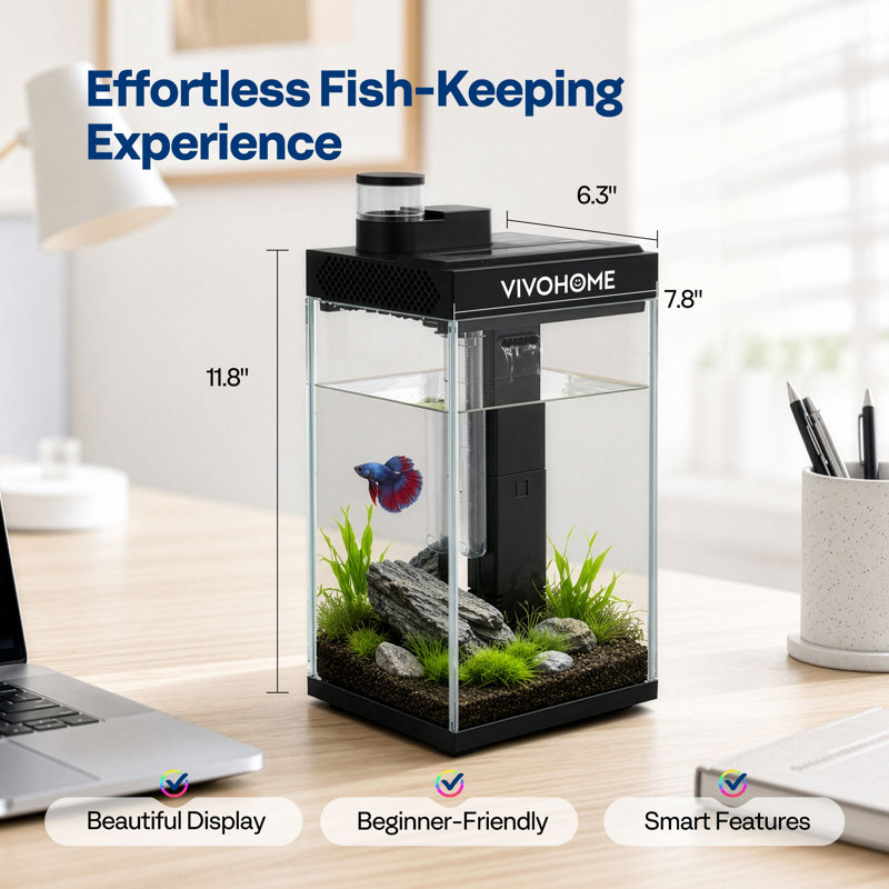 2 Gallon Smart Fish Tank with APP Control, Auto Feeder, Filter and Pump