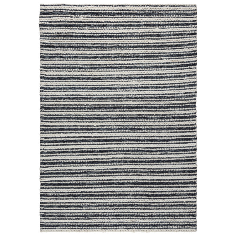 Tapis rayé noir en laine tissé à la main Stainbrook, 5 pi x 7 pi 6 po