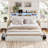 Farmhouse Bed Frame King Size With Bookcase Headboard And 2 Drawers, Wooden Platform King Bed With Led Lights And Charging Station, Rustic Accent Headboard With Sliding Door, White