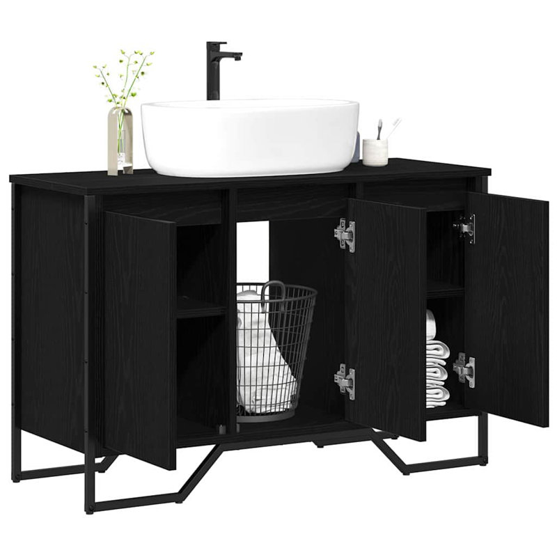 Sink Cabinet 91 X 35 X 60 Cm Engineered Wood, Black Oak