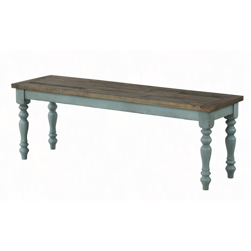 Two-Tone Wood Upholstered Dining Bench, Blue/Brown