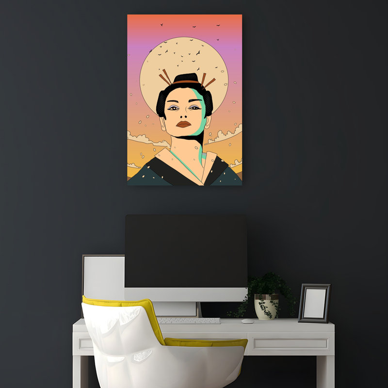 «Geisha Moon», art mural élégant et paisible, H 18 po x l 12 po