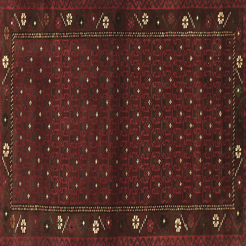 Tapis brun en laine et polyester tissé à la machine Evencio, Carré 8 pi