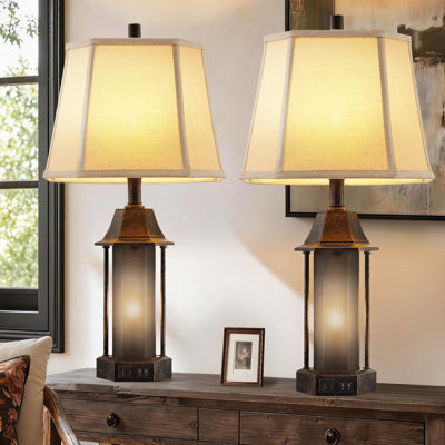 ChenJoss 25" Table Lamp Set With Night Light And USB Ports, suitable for bedrooms, living rooms, desks, and offices