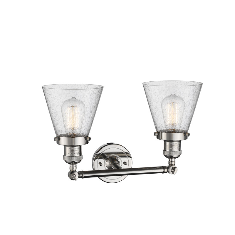 Éclairage de meuble-lavabo inclinable 2 lumières Cone, Ampoule à DEL rétro de 6 watts, Grainé, Nickel poli
