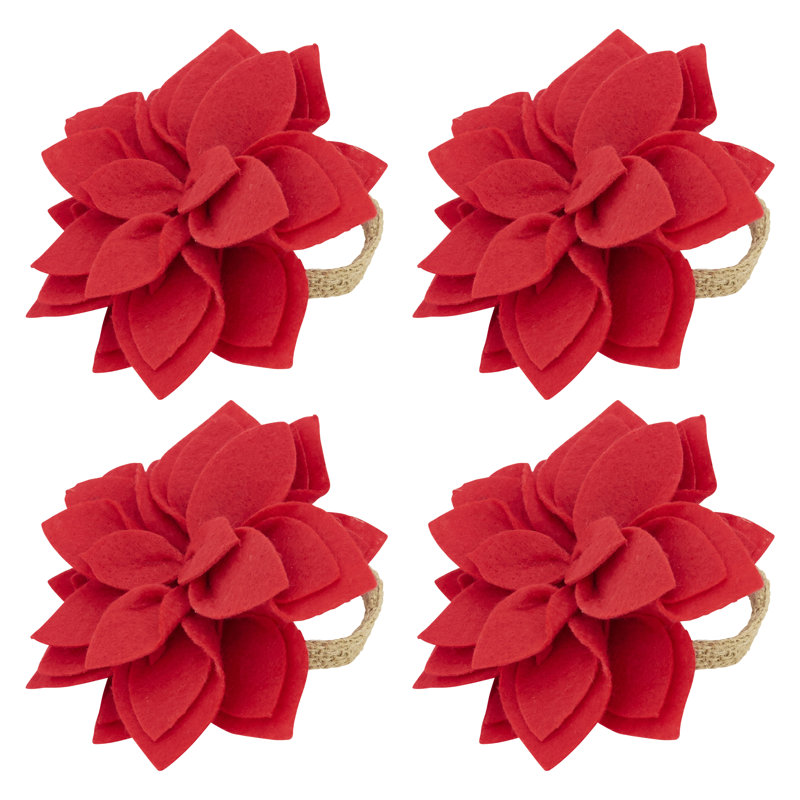 Rond de serviette Felt Blossom (ensemble de 4), Rouge