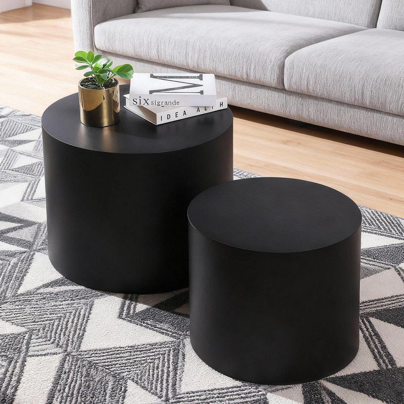 Ensemble de 2 tables basses Nesting, table basse ronde moderne avec pieds antidérapants, table d'appoint en bois