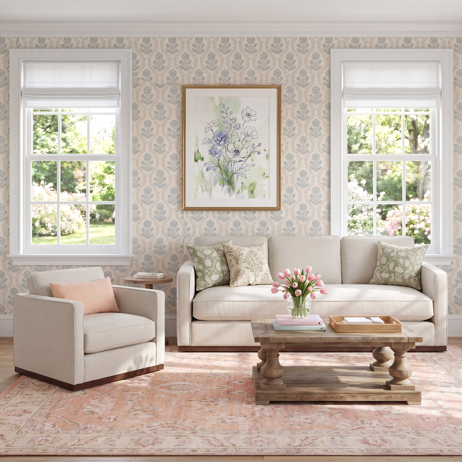 Bobbi 2-Piece Linen Living Room Set, Flanigan Cotton