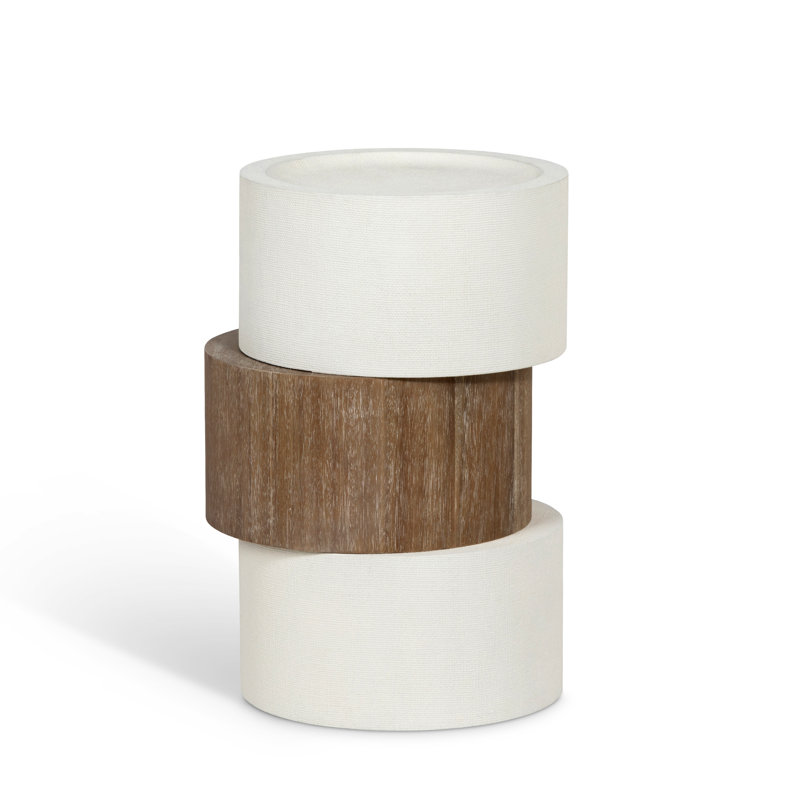 Capsule End Table, Silk Linen/Natural Wood