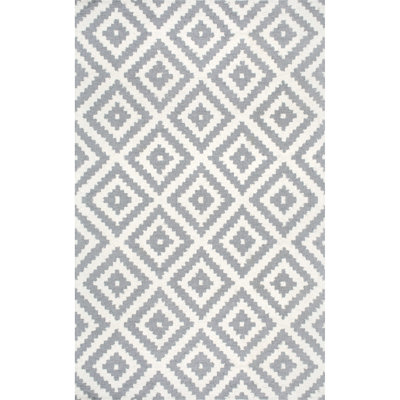 Kellee Geometric Wool Accent Rug for Living Room Bedroom Dining Room Entryway Kitchen, Grey/White
