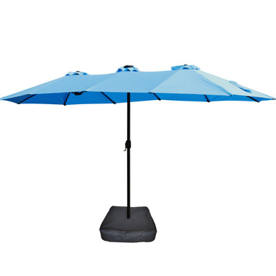 15X9ft Double Patio Umbrella With Easy Assembly - Blue Air Vents And Base