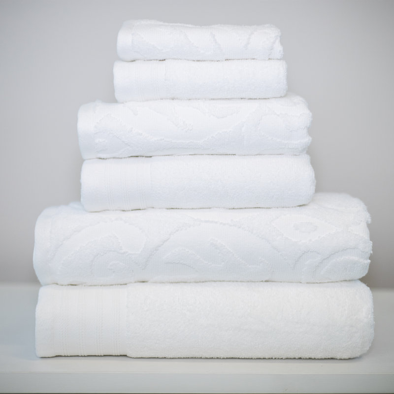 Ensemble de serviettes 6 pièces 100 % coton Jacquard, Blanc