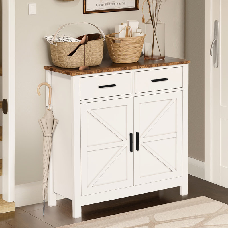 Kitchen Storage Cabinet In White Modern - 2 Drawers And Doors Buffet Sideboard For Living Room, Dining Bathroom Accommodates Seasoner Sundries Room With Coffee Maker