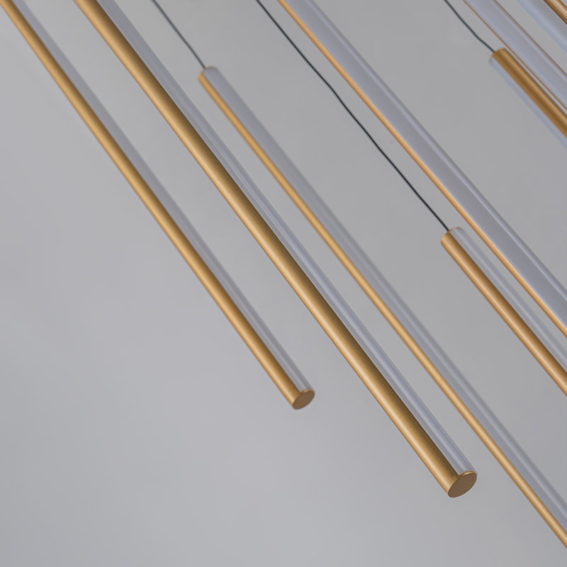 Cluster Cylinder LED Pendant for Stairs, Gold, 304.8cm H x 59.9cm W x 59.9cm D