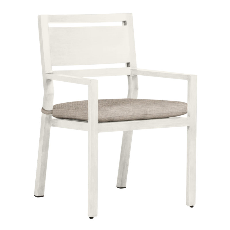 Avondale Aluminum Patio Dining Armchair with Cushions, No Welt, Dove Sunbrella® Linen, Chalk