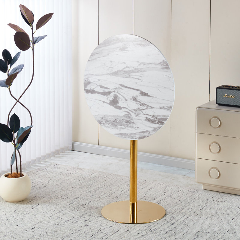 Ensemble de table de bar Modern Gold moderne avec 2 tabourets de bar réglables, table de pub ronde à motif de marbre pour le bar et la cuisine