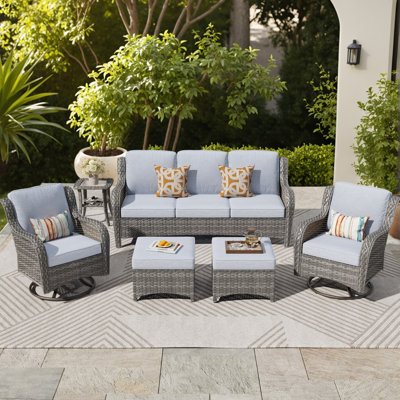 7-Person Outdoor High Back Seating Group With Cushions And Swivel Rockers,All-Weather Wicker Patio Set by Lark Manor