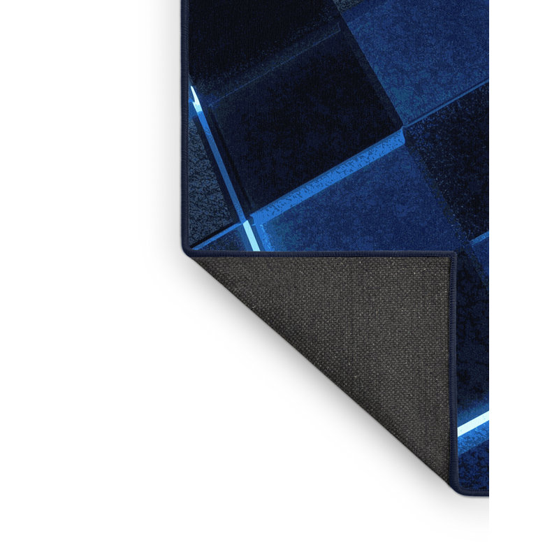 Tapis moelleux moelleux rétro bleu à carreaux Dahill, 4x6