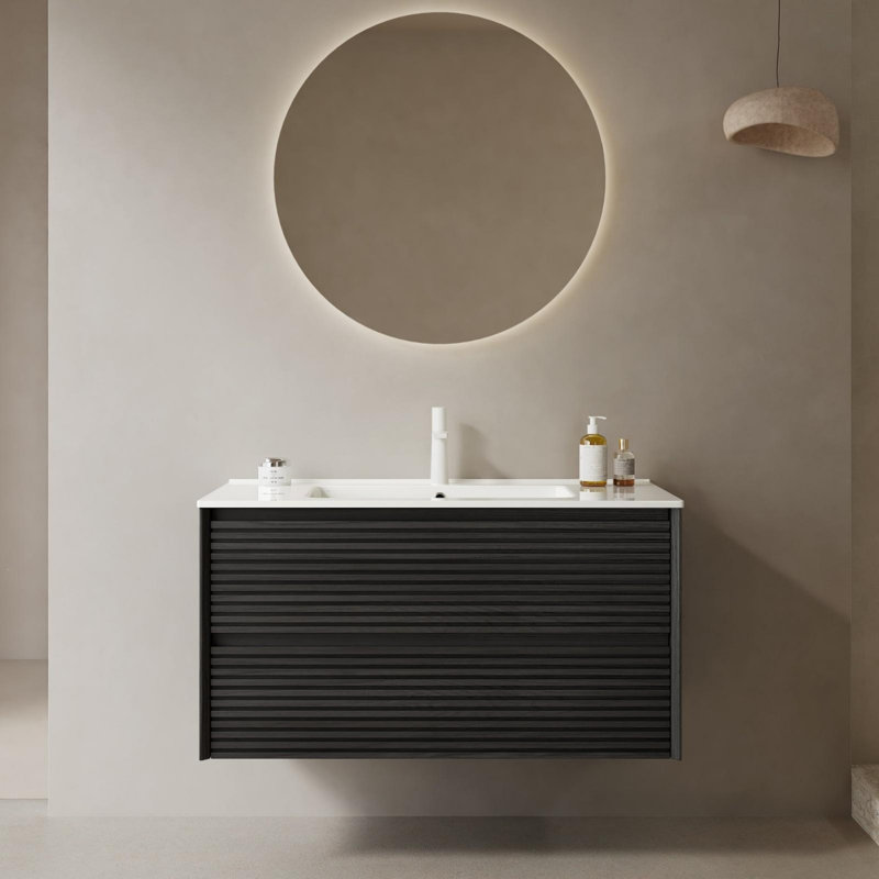 Meuble-lavabo de salle de bain mural avec tiroirs, pré-assemblé, 36"
