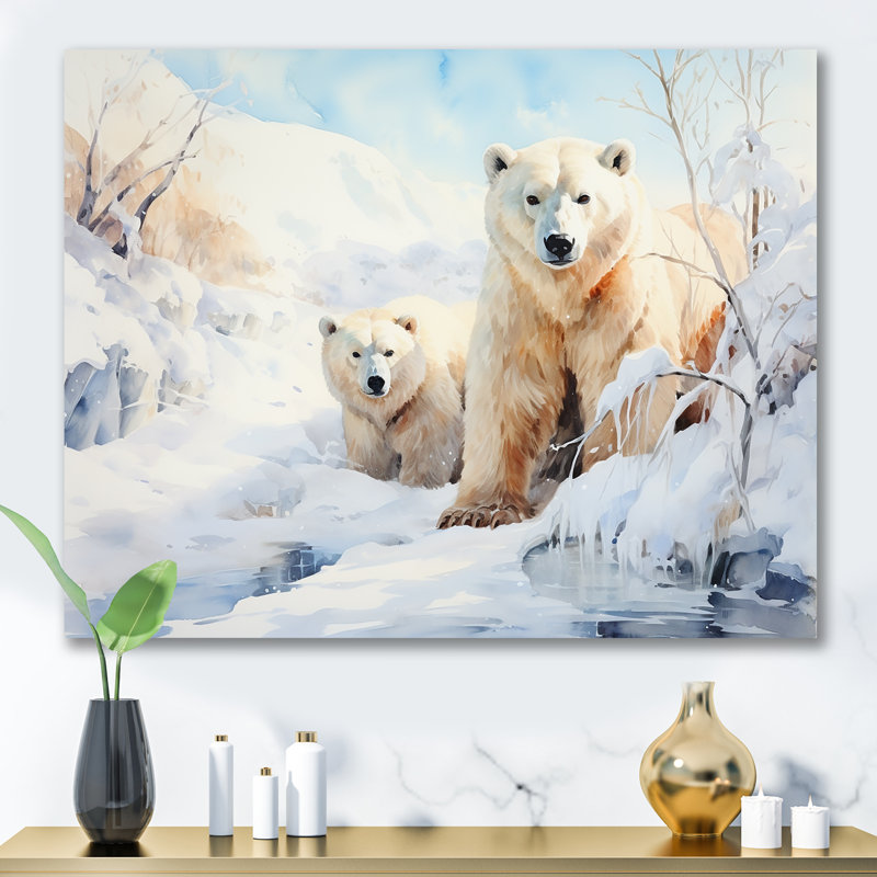 Snow Snow Bears in Winter IV - reproduction d'art sur toile encadrée, Toile tendue, H 24 po x l 32 po x P 1 po