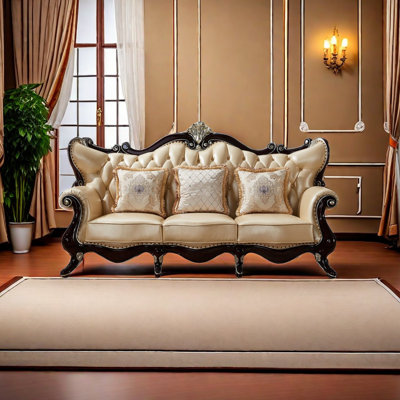 European Light Luxury Leather Sofa 90.5'' Genuine Leather Rolled Arm Sofa