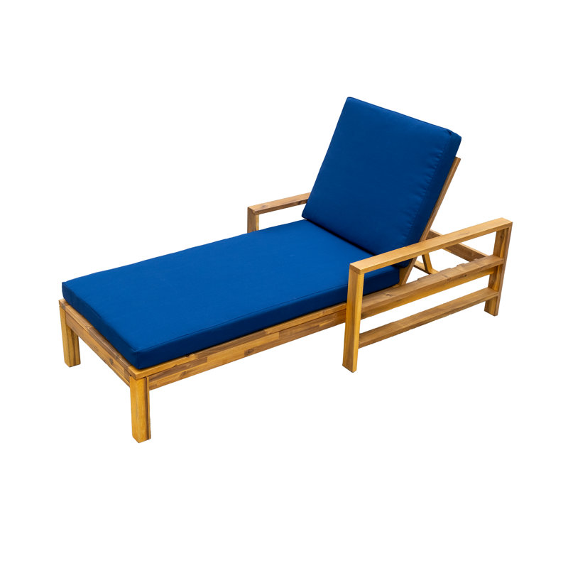 Acacia Wood Lounge Chair with Adjustable Backrest, Natural, Blue