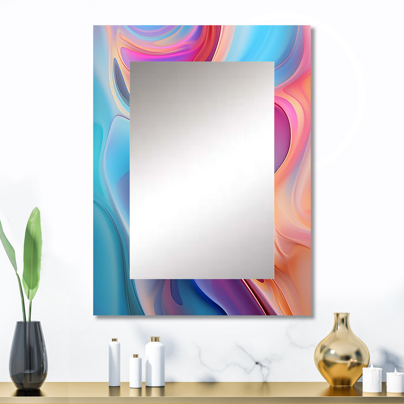 Transitional pink and blue shapes IV - Transitional Shapes Wall Mirror, Pink Decorative Mirror, Printed Metal Art, 32" x 24"