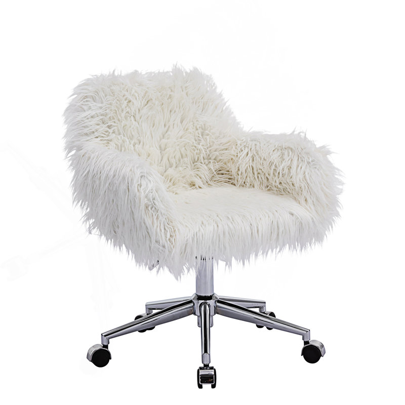 Chaise de bureau moderne en fausse fourrure, Blanc