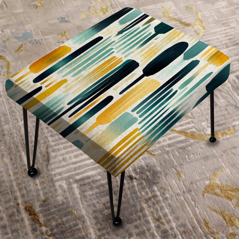 Green Adn Yellow Paint Striped Pattern - Striped Rectangle Ottoman
