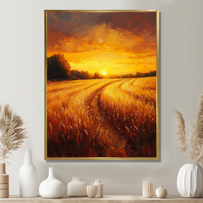 Paysage champêtre doré au coucher du soleil II - campagne grand art mural