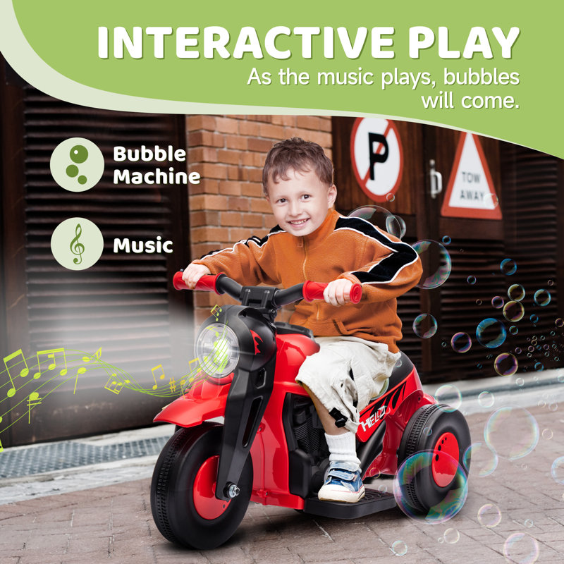 6V Red Kids Electric Ride-On Motorcycle with Bubble Function