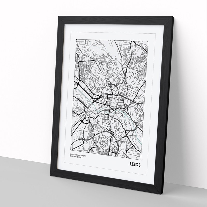 Map Leeds UK - Picture Frame Graphic Art, Black, 65cm H x 48cm W x 2cm D