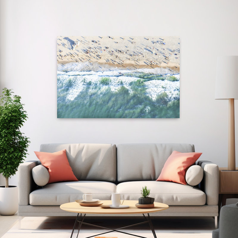 Art mural de plage contemporaine aérienne, H 40 po x l 60 po
