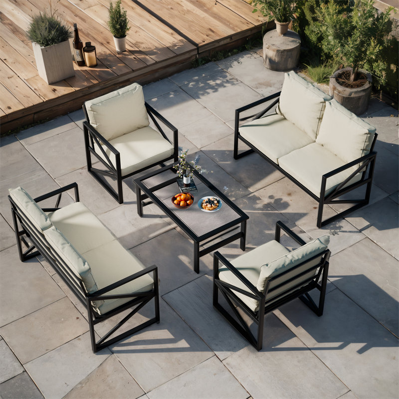 Ensemble de conversation d'extérieur en aluminium pour 4 personnes avec coussins