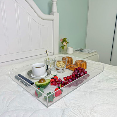 Acrylic Decorative Serving Tray With Cutout Handles, Organizer Tray For Coffee Table, Countertop, And Breakfast