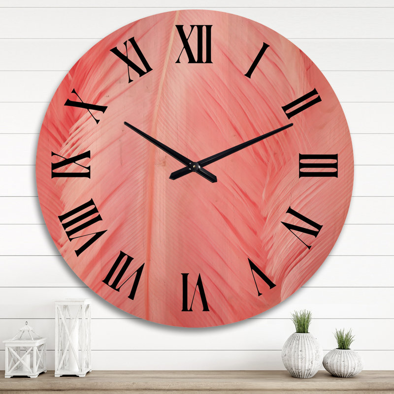 Horloge murale Boho Glam Pink Feather Elegance, Très grand