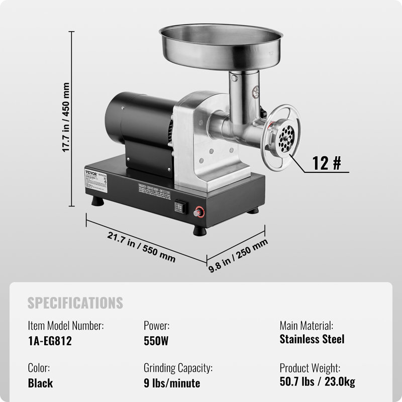 Commercial Electric Meat Grinder 14 Lbs/Min Sausage Stuffer Maker Kitchen, 17.72" H x 21.65" W