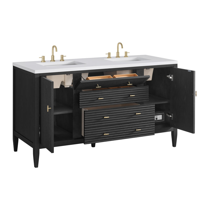 Myrrin 60'' Double Bathroom Vanity with Top, White Zeus, Carbon Oak, 8" Widespread