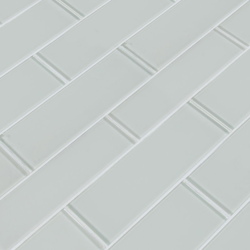 3 in. x 9 in. Glossy Glass Mosaic Wall Tile, Olivian White