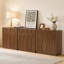 Buffet moderne Alvayero 80 cm (31,5 po) avec portes cintrées classiques en bois massif, idéal pour un corridor, un salon ou un hall d'entrée, couleur noyer.-1058704851
