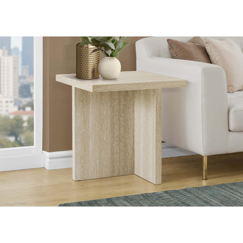 Table d'appoint moderne avec revêtement stratifié aspect pierre de travertin