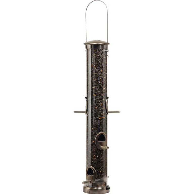 Metal Hanging Tube Bird Feeder, Medium, Brushed Nickle