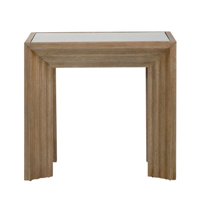 Marva 24" Wide Pine Wood Side Table w/ Glass Top, Light Warm Wash